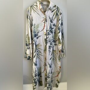 Luisa Perla Linen Dress Women’s XL Floral 3/4 Sleeve Button Up Made In Italy